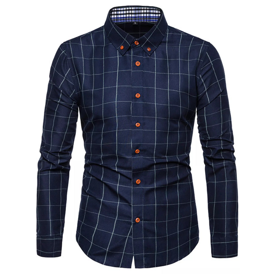 Men’s Plus Size Classic Plaid Button-Down Shirt Navy / M Apparel and Accessories