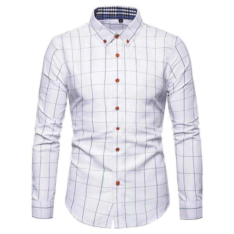 Men’s Plus Size Classic Plaid Button-Down Shirt White / M Apparel and Accessories