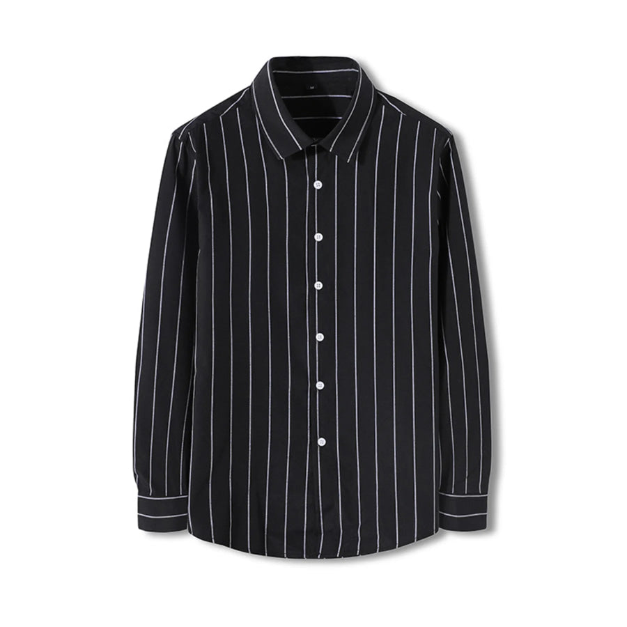 Men’s Plus Size Classic Striped Long Sleeve Shirt Black / M Apparel and Accessories