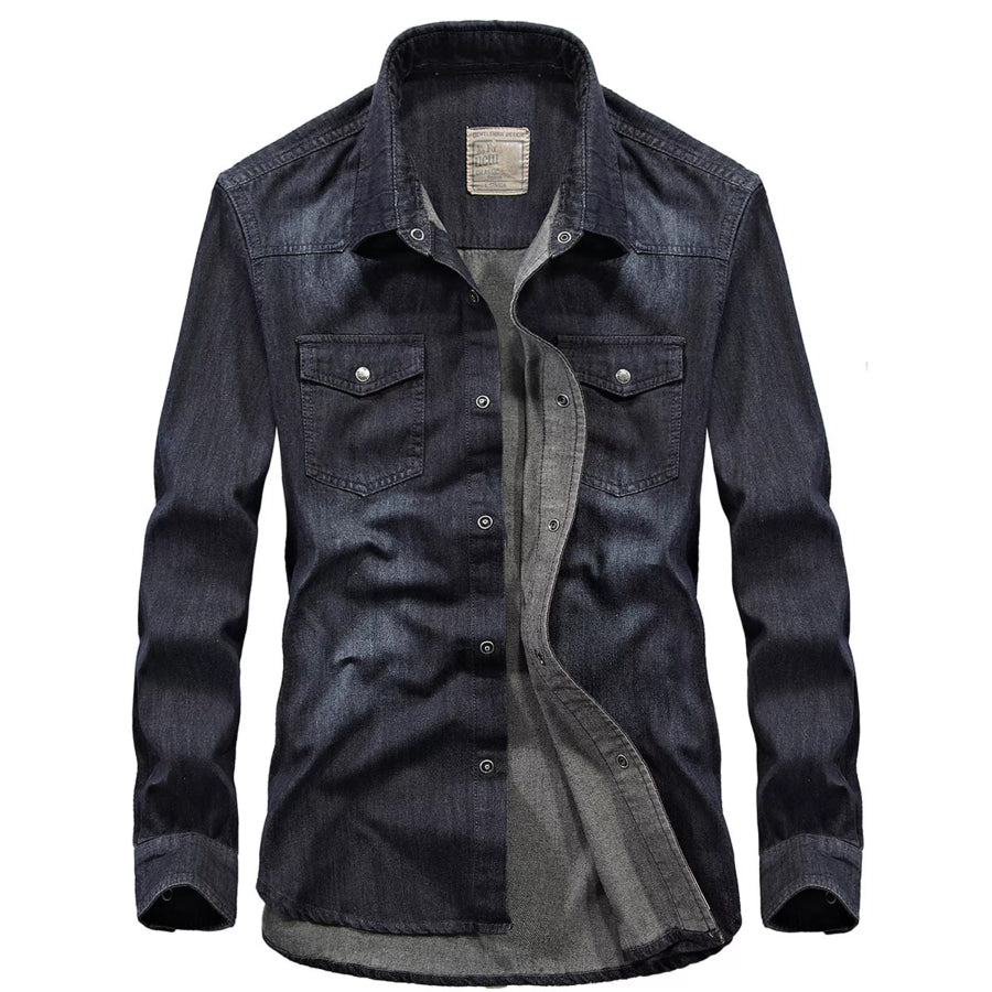 Men’s Plus Size Classic Washed Denim Shirt with Double Chest Pockets Dark / M Apparel and Accessories
