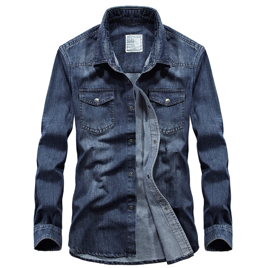 Men’s Plus Size Classic Washed Denim Shirt with Double Chest Pockets Medium / M Apparel and Accessories