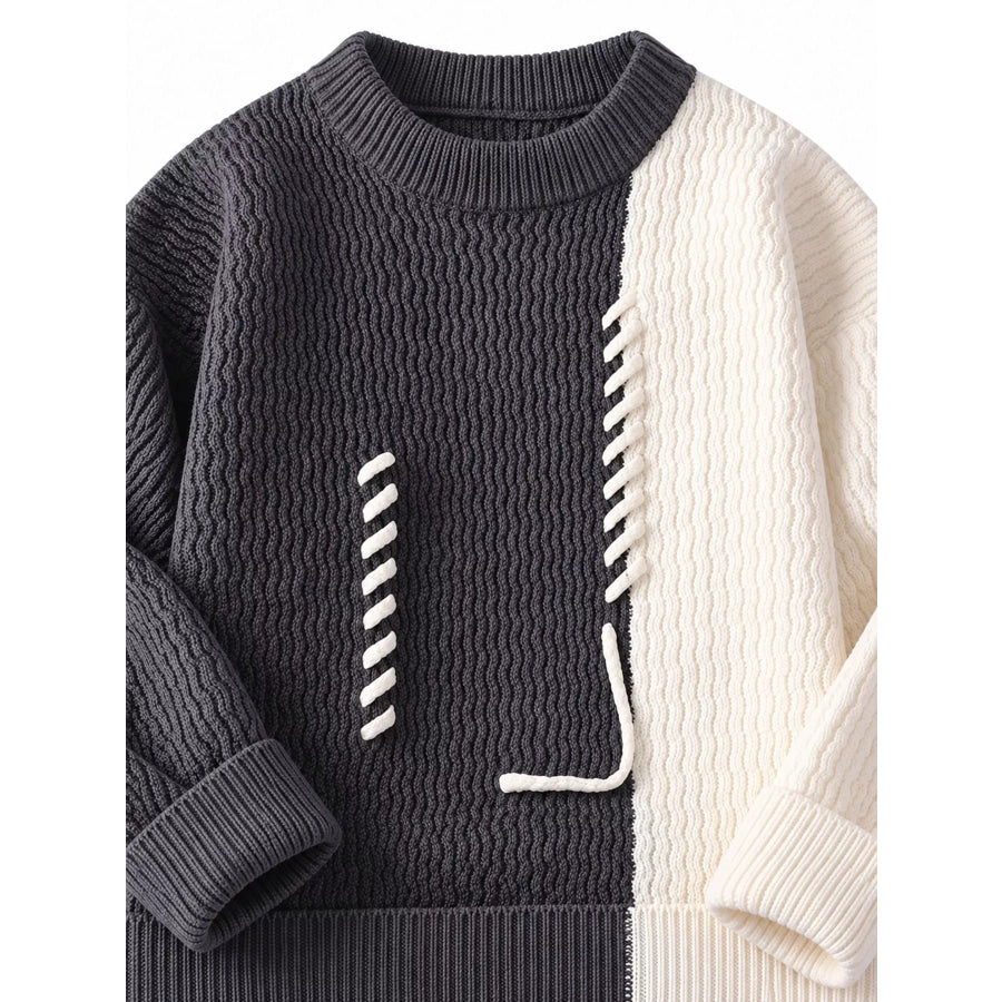 Men’s Plus Size Color-Block Lace-Up Sweater Apparel and Accessories