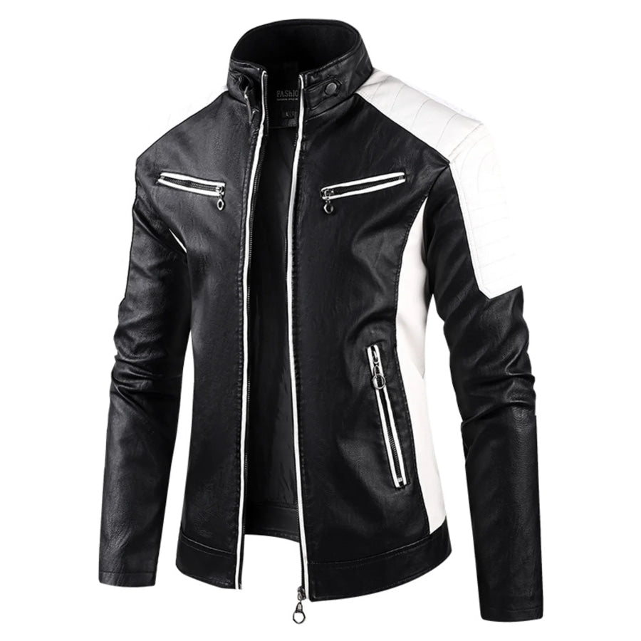 Men’s Plus Size Color Block Leather Jacket Black / M Apparel and Accessories