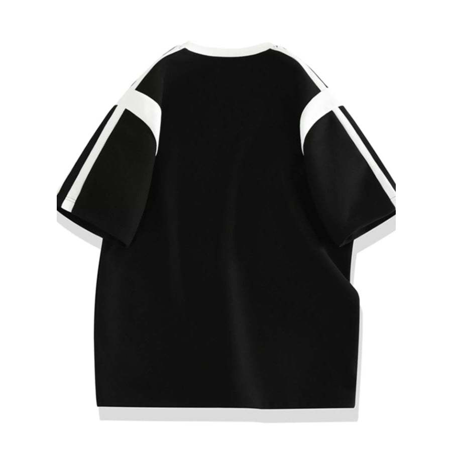 Men’s Plus Size Contrast Round Neck Top and Shorts Set Apparel and Accessories
