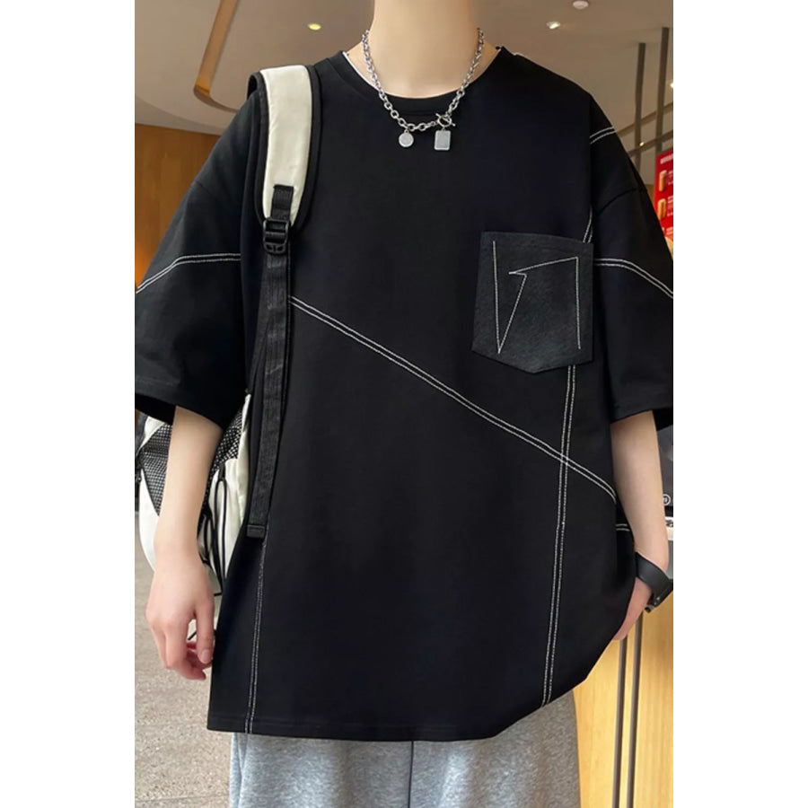Men’s Plus Size Contrast Stitching Oversized Round Neck T-Shirt Apparel and Accessories