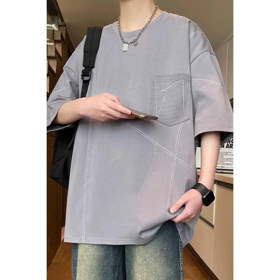 Men’s Plus Size Contrast Stitching Oversized Round Neck T-Shirt Apparel and Accessories