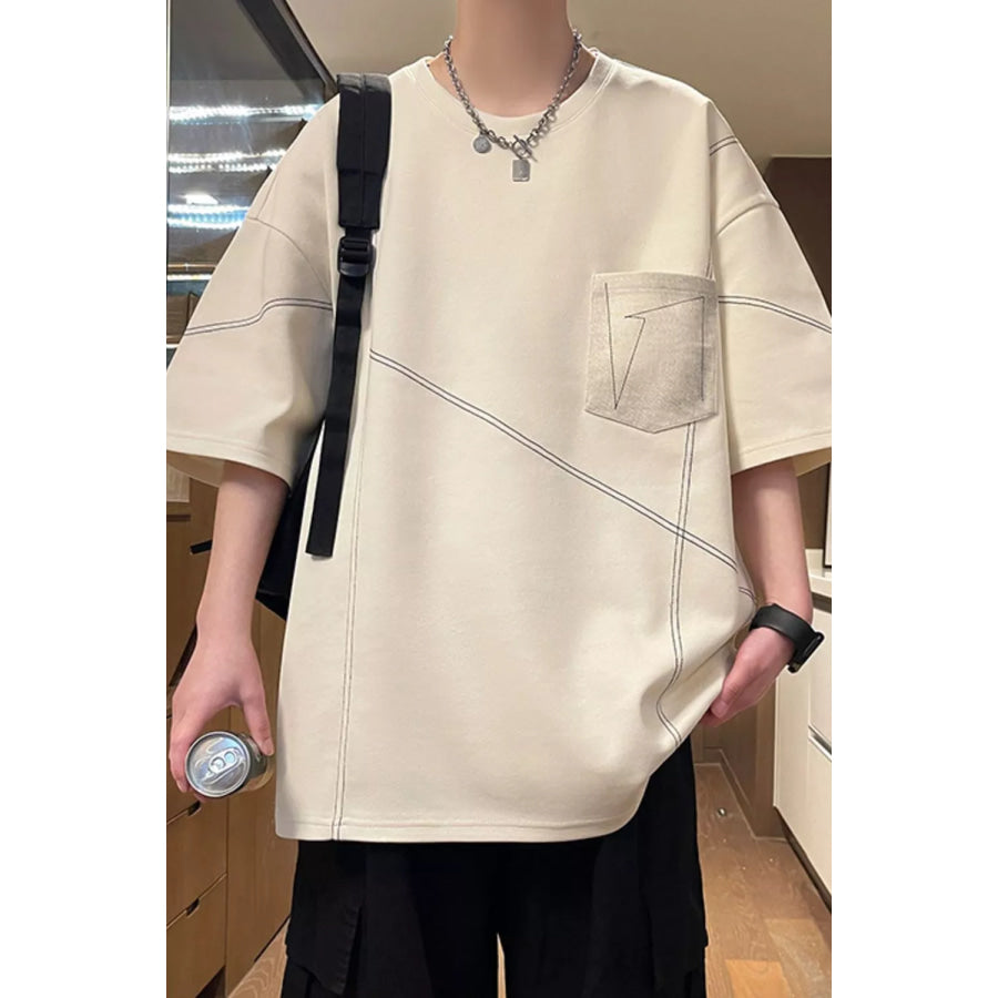 Men’s Plus Size Contrast Stitching Oversized Round Neck T-Shirt Apparel and Accessories