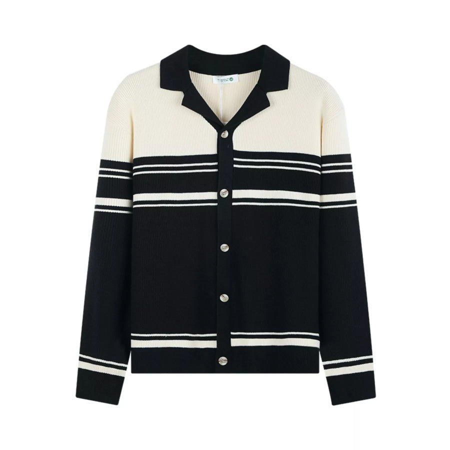Men’s Plus Size Contrast Striped Button-Down Cardigan Apparel and Accessories