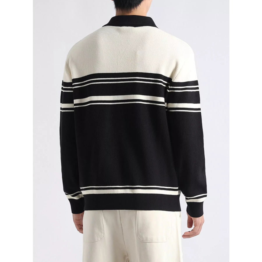 Men’s Plus Size Contrast Striped Button-Down Cardigan Apparel and Accessories