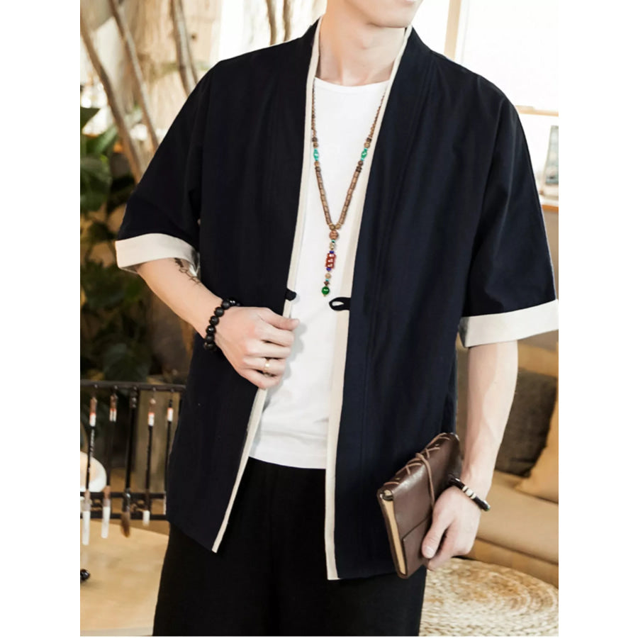 Men’s Plus Size Contrast Trim Half Sleeve Shirt Black / M Apparel and Accessories