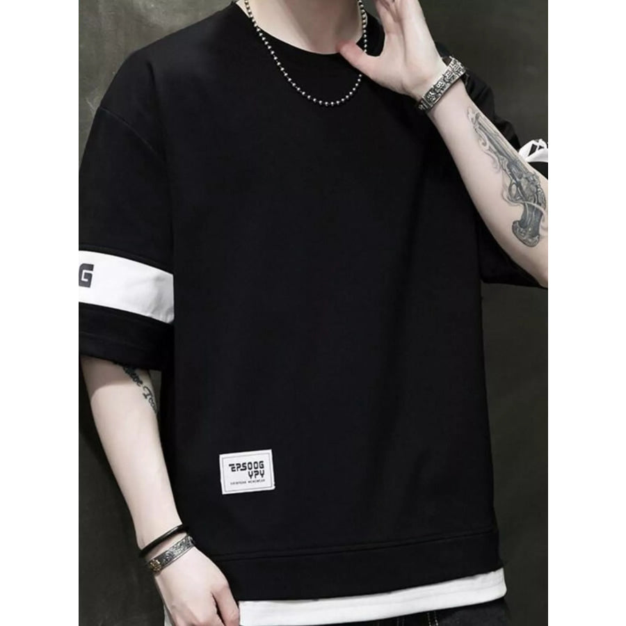 Men’s Plus Size Contrast Trim Short Sleeve T-Shirt Black / M Apparel and Accessories
