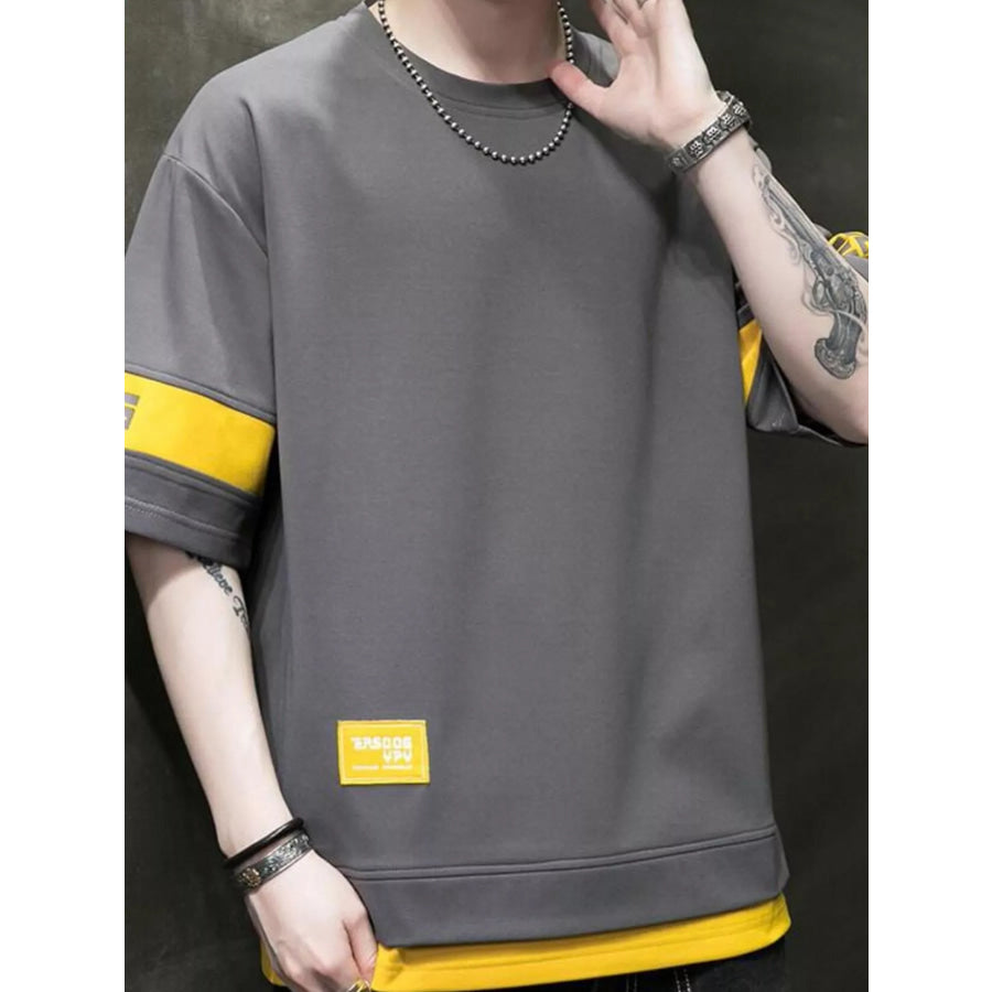 Men’s Plus Size Contrast Trim Short Sleeve T-Shirt Grey / M Apparel and Accessories