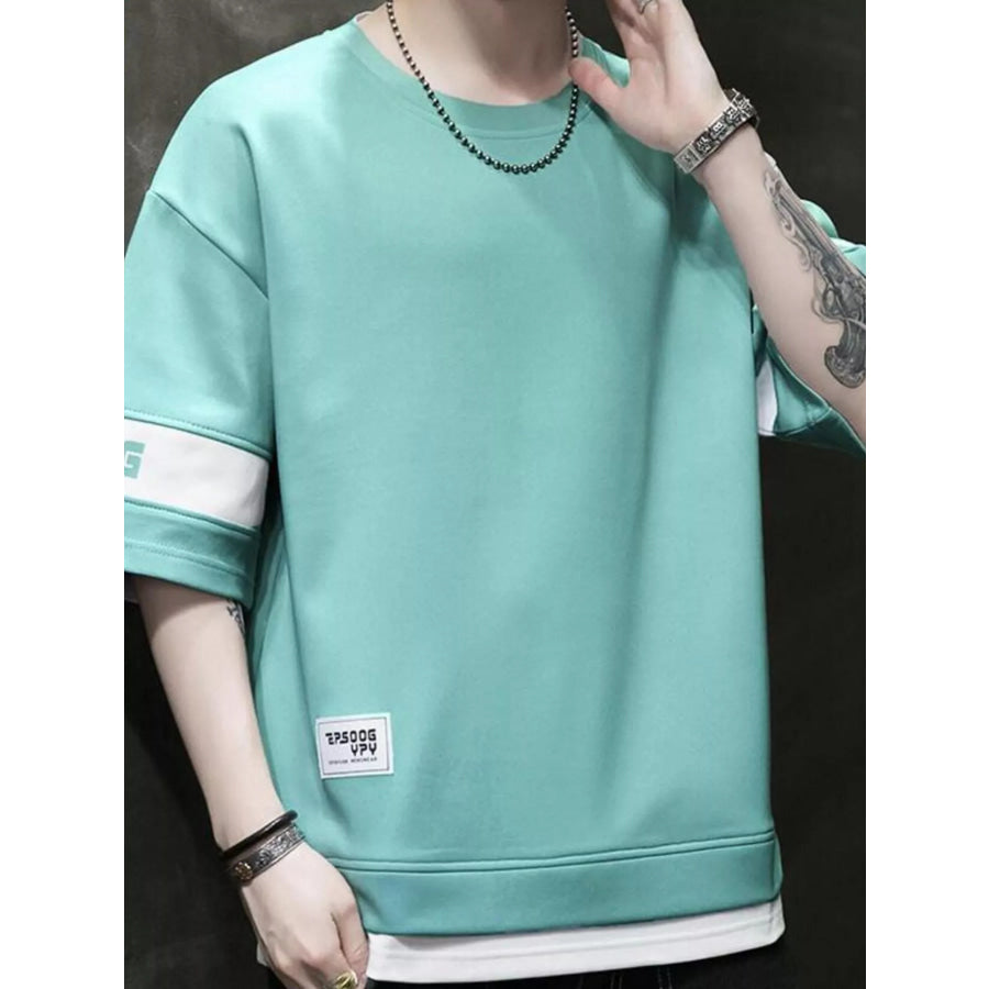 Men’s Plus Size Contrast Trim Short Sleeve T-Shirt Light Green / M Apparel and Accessories