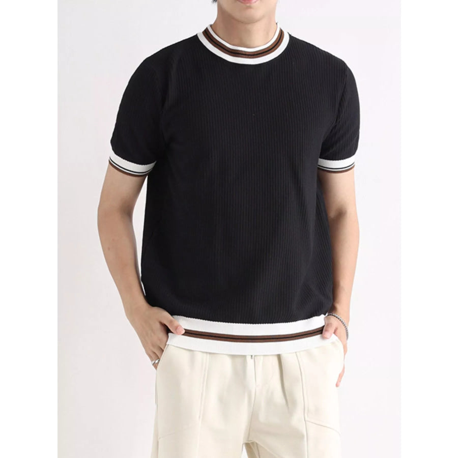 Men’s Plus Size Contrast Trim Shorts Sleeve T-Shirt Black / M Apparel and Accessories