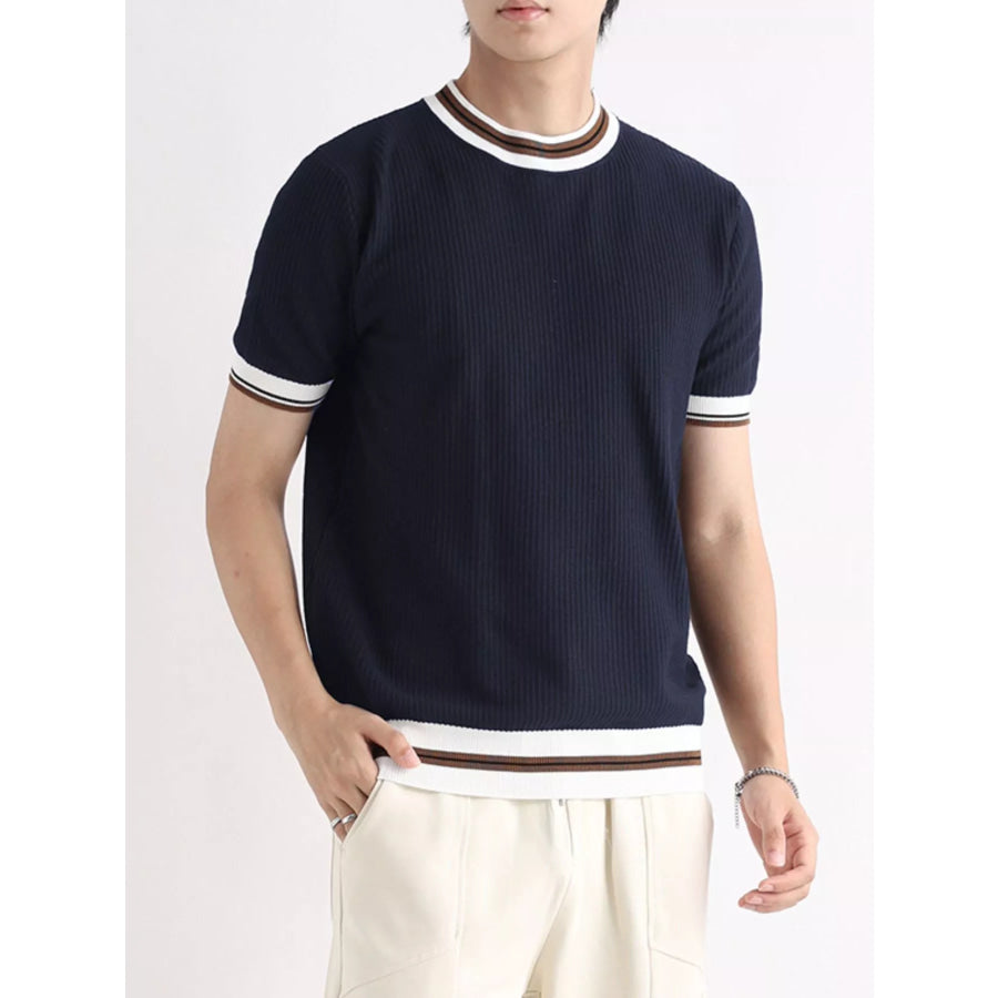 Men’s Plus Size Contrast Trim Shorts Sleeve T-Shirt Royal Blue / M Apparel and Accessories