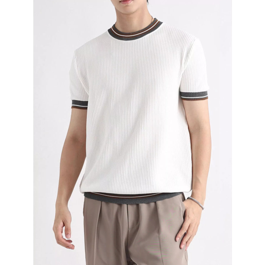 Men’s Plus Size Contrast Trim Shorts Sleeve T-Shirt White / M Apparel and Accessories