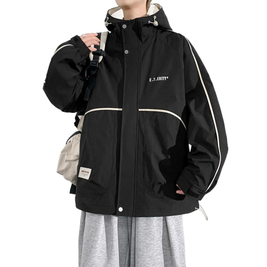 Men’s Plus Size Contrast Trim Zip Up Jacket Black / L Apparel and Accessories