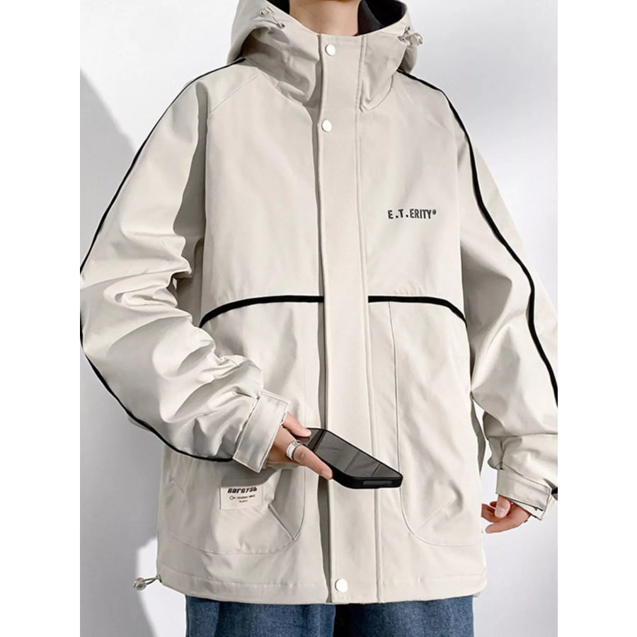 Men’s Plus Size Contrast Trim Zip Up Jacket Light Khaki / L Apparel and Accessories