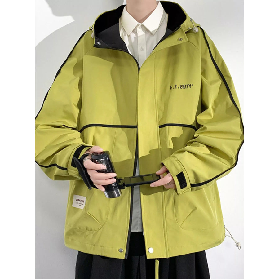 Men’s Plus Size Contrast Trim Zip Up Jacket Yellow / L Apparel and Accessories