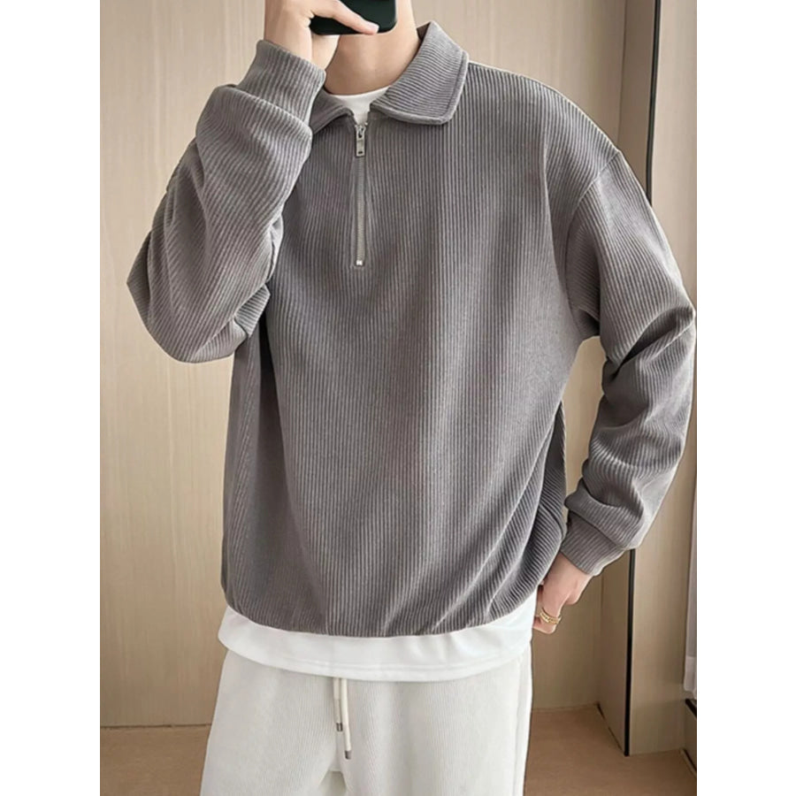 Men’s Plus Size Corduroy Half-Zip Polo Gray / M Apparel and Accessories