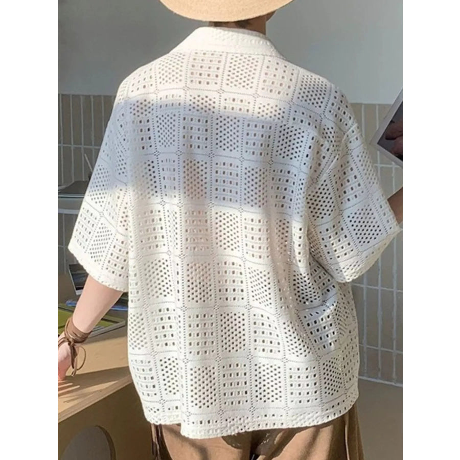 Men’s Plus Size Crocheted Square Pattern Short Sleeve Shirt Apparel and Accessories