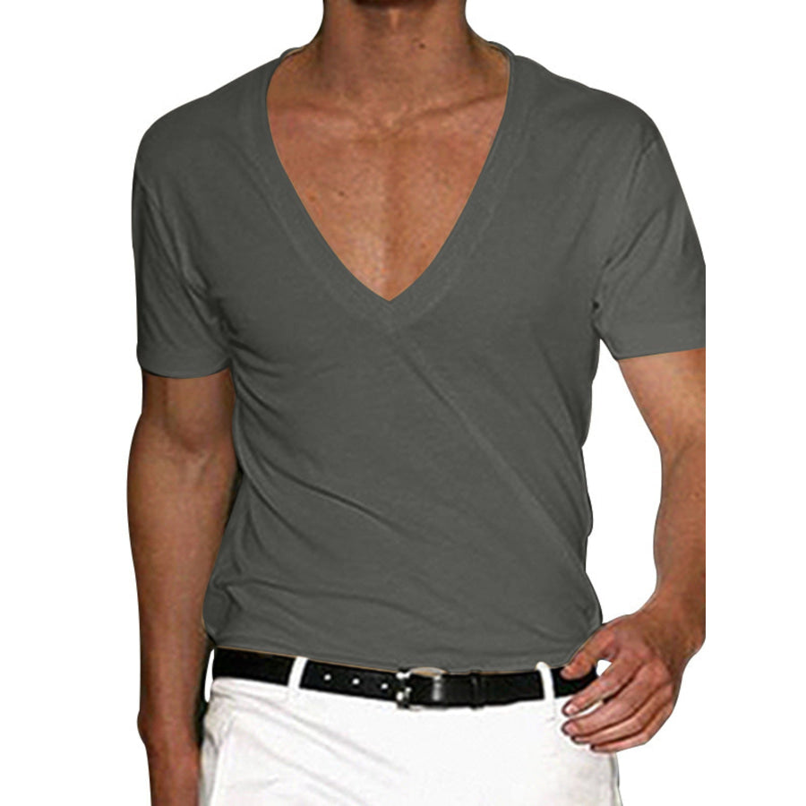 Men’s Plus Size Deep V-Neck Slim Fit T-Shirt Dark Gray / M Apparel and Accessories