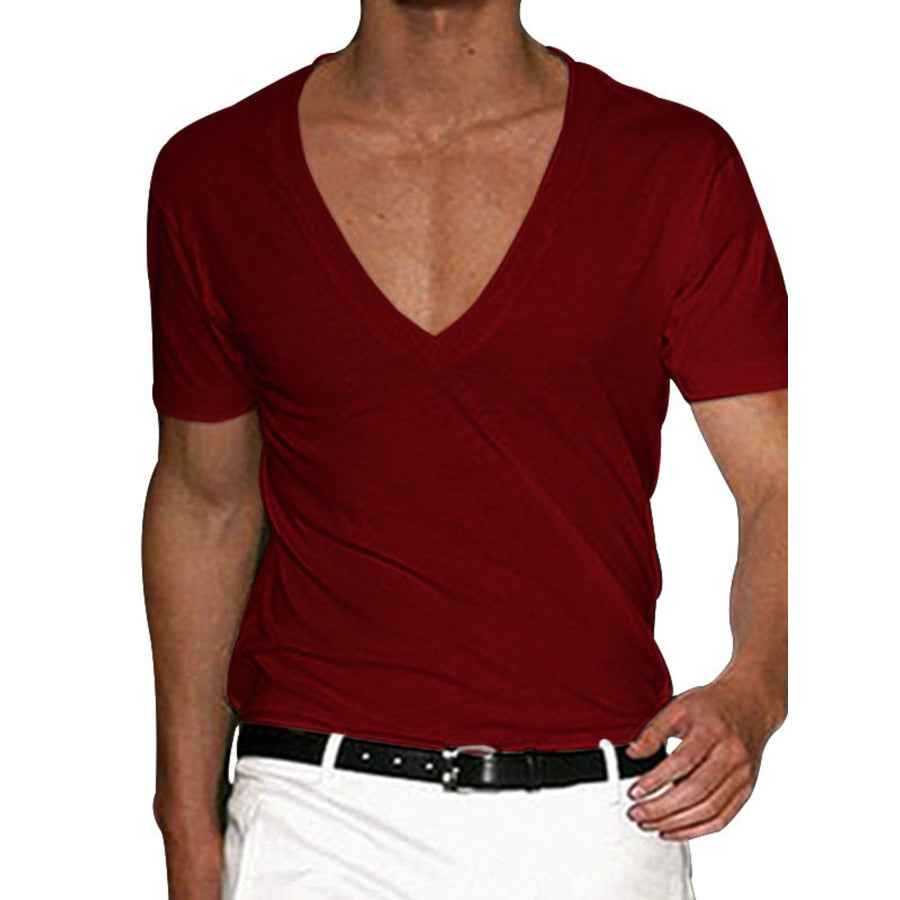 Men’s Plus Size Deep V-Neck Slim Fit T-Shirt Red / M Apparel and Accessories