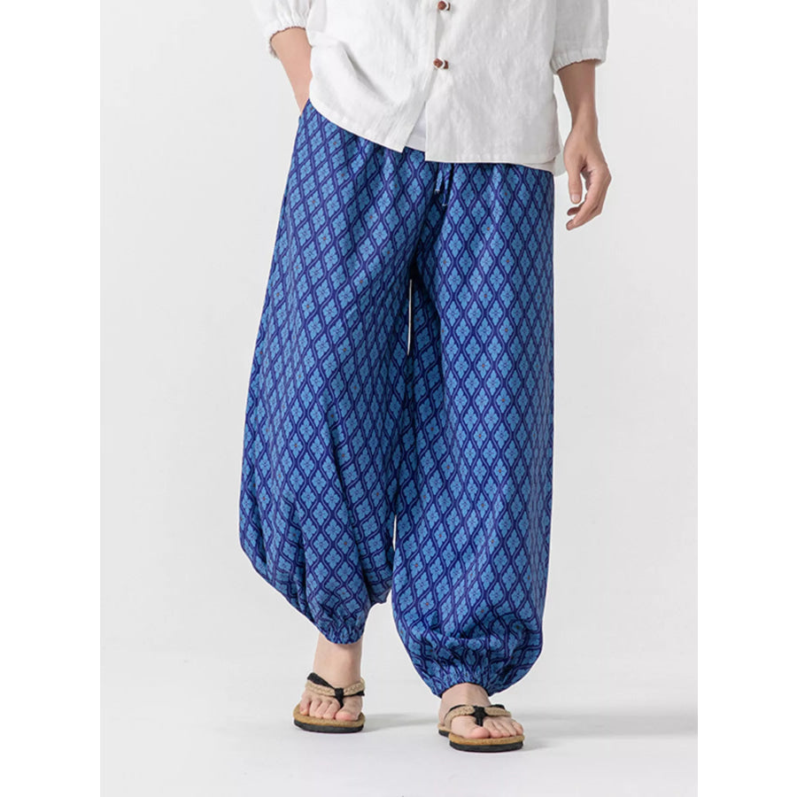 Men’s Plus Size Diamond Patterned Harem Pants Blue / M Apparel and Accessories