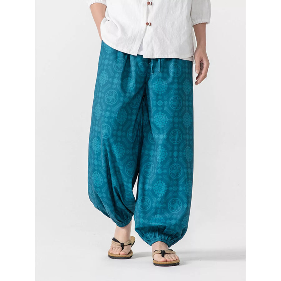 Men’s Plus Size Diamond Patterned Harem Pants Green / M Apparel and Accessories