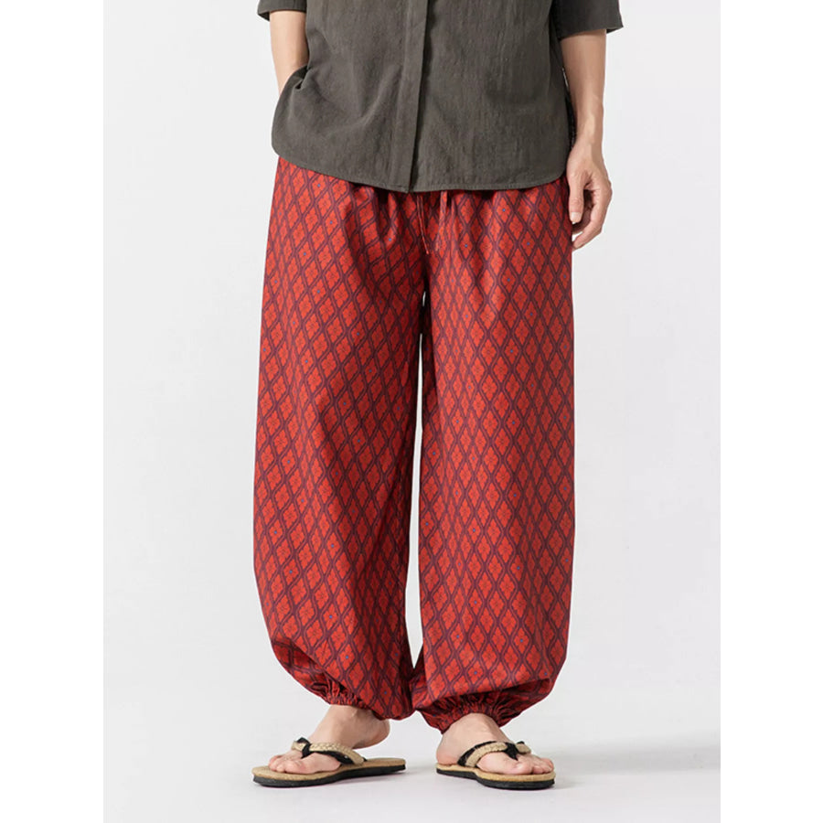 Men’s Plus Size Diamond Patterned Harem Pants Red Wine / M Apparel and Accessories