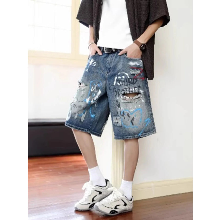 Men’s Plus Size Distressed Loose Fit Denim Shorts Apparel and Accessories