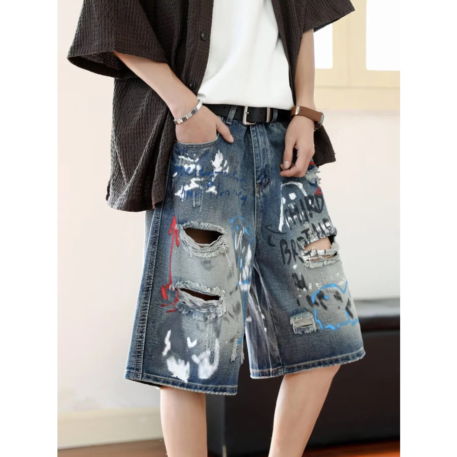 Men’s Plus Size Distressed Loose Fit Denim Shorts Apparel and Accessories