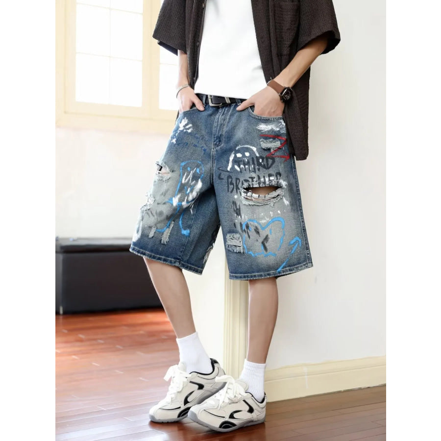 Men’s Plus Size Distressed Loose Fit Denim Shorts Blue / M Apparel and Accessories
