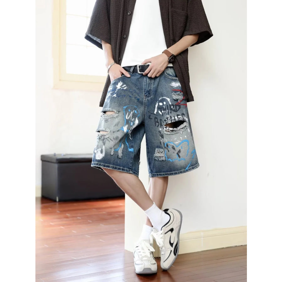 Men’s Plus Size Distressed Loose Fit Denim Shorts Blue / M Apparel and Accessories