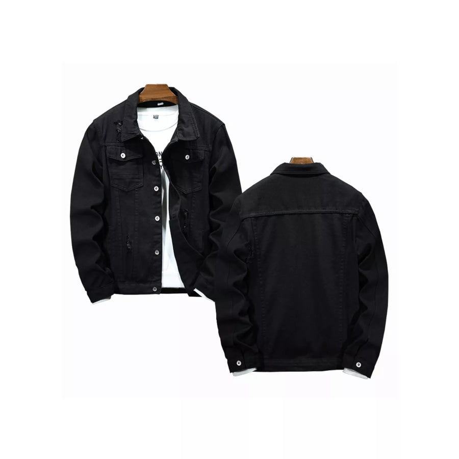 Men’s Plus Size Distressed Slim Fit Denim Jacket Apparel and Accessories
