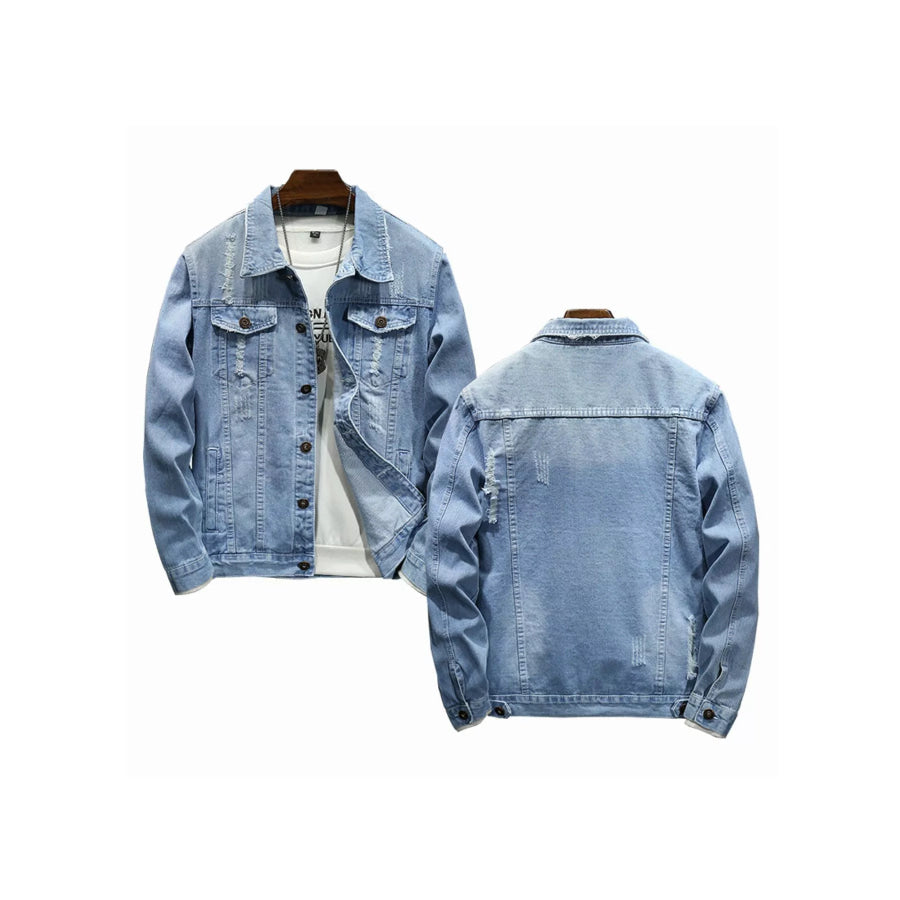 Men’s Plus Size Distressed Slim Fit Denim Jacket Apparel and Accessories