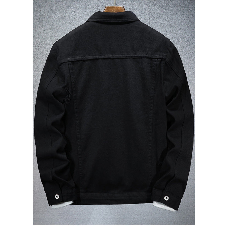 Men’s Plus Size Distressed Slim Fit Denim Jacket Apparel and Accessories