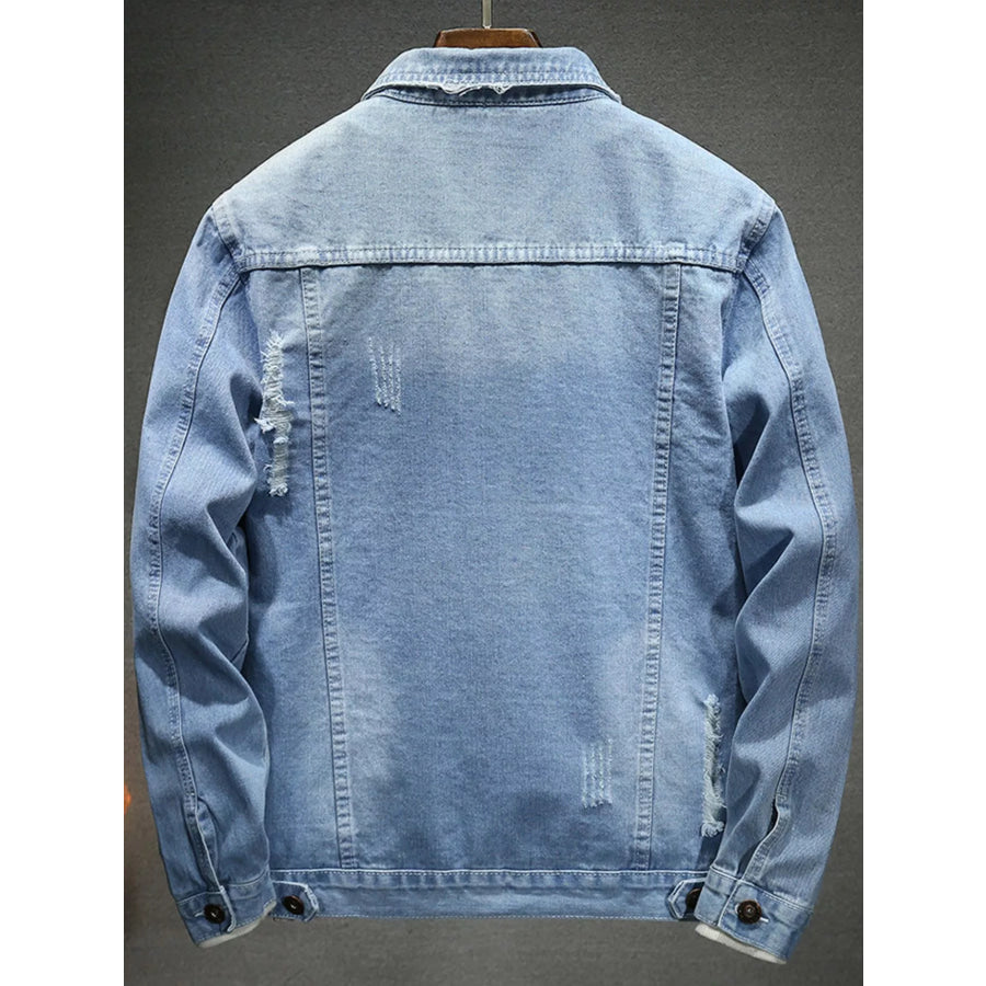 Men’s Plus Size Distressed Slim Fit Denim Jacket Light Blue / M Apparel and Accessories