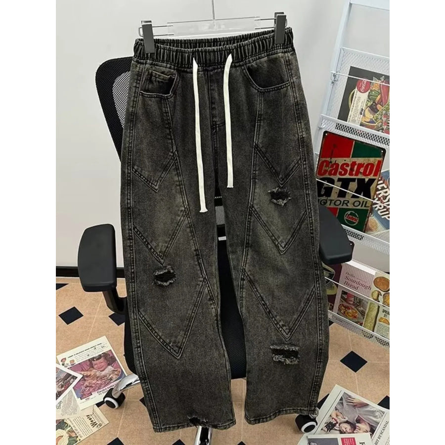 Men’s Plus Size Distressed Vintage Wash Wide-Leg Jeans Light / M Apparel and Accessories
