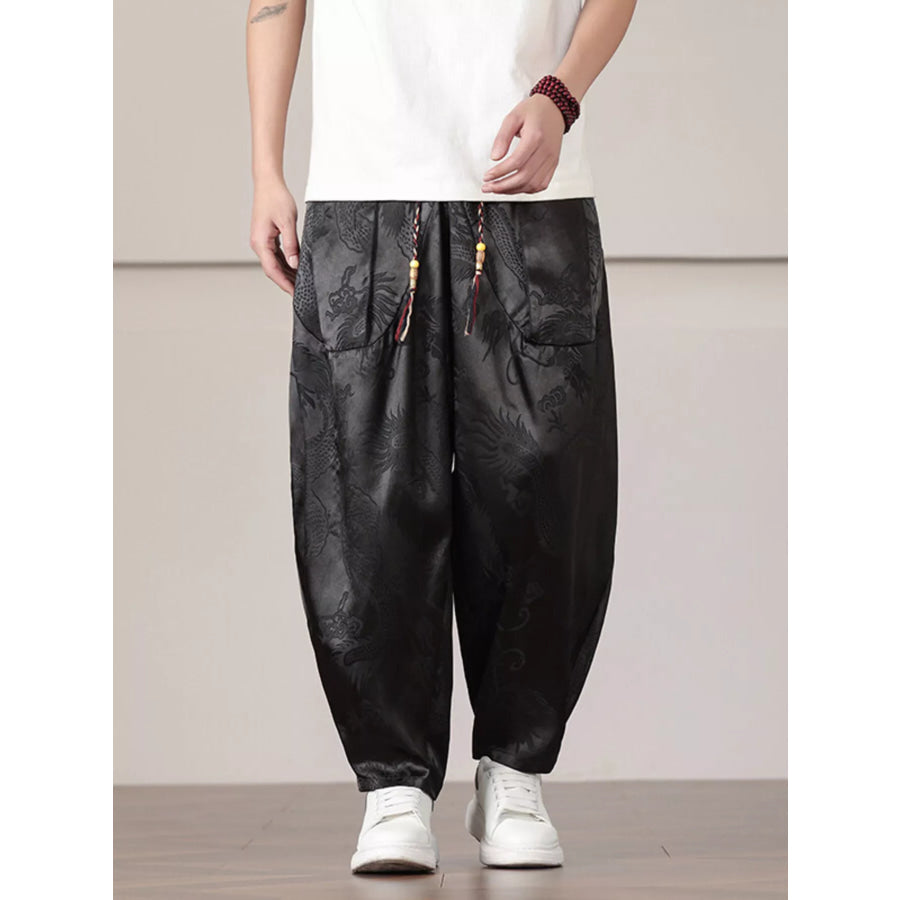 Men’s Plus Size Dragon Pattern Harem Pants Black / M Apparel and Accessories