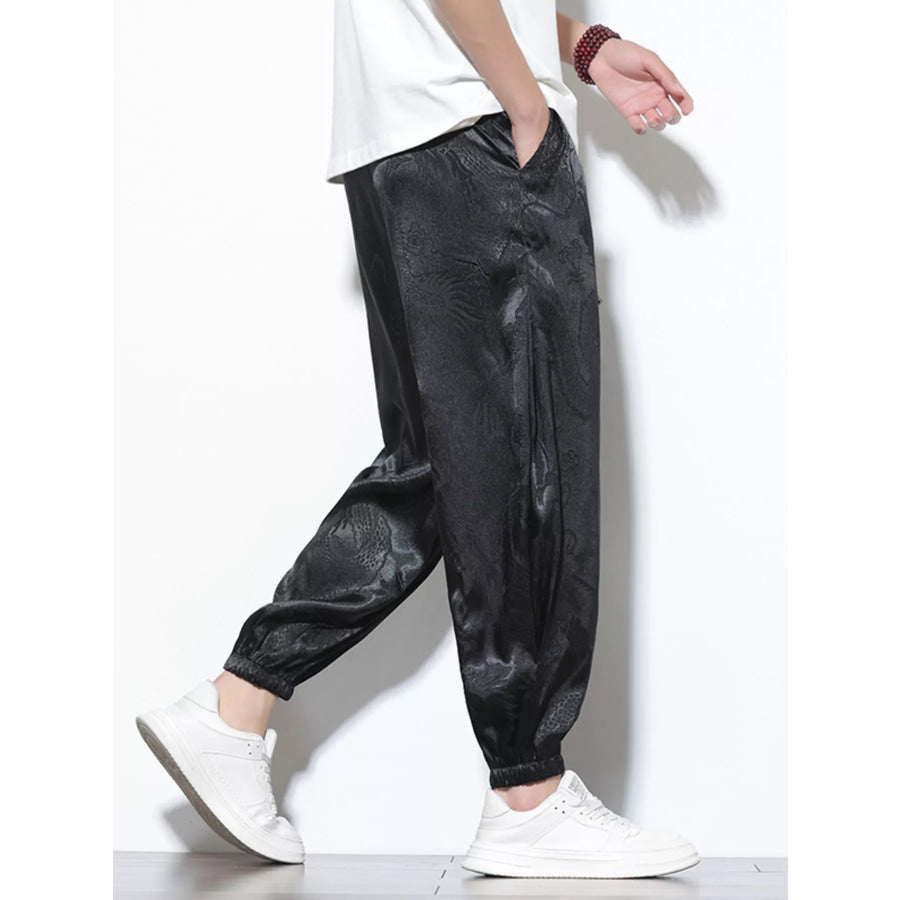 Men’s Plus Size Dragon Pattern Silk Joggers Apparel and Accessories