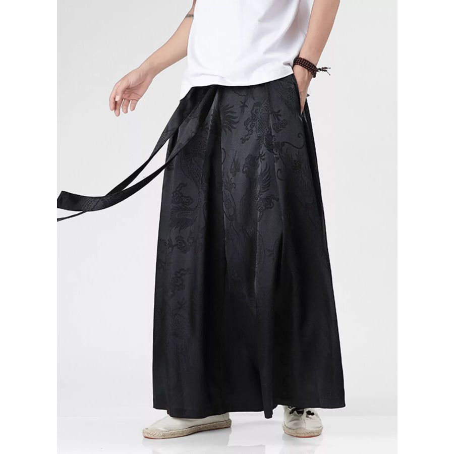 Men’s Plus Size Dragon Pattern Wide Leg Pants Black / M Apparel and Accessories