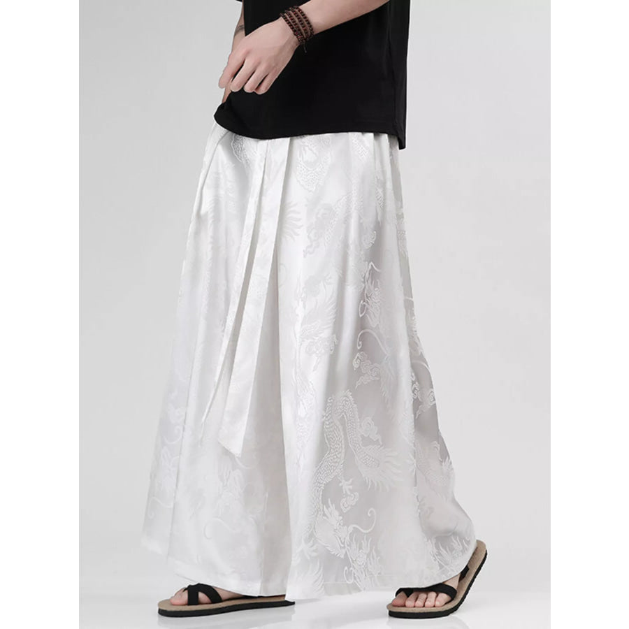 Men’s Plus Size Dragon Pattern Wide Leg Pants White / M Apparel and Accessories