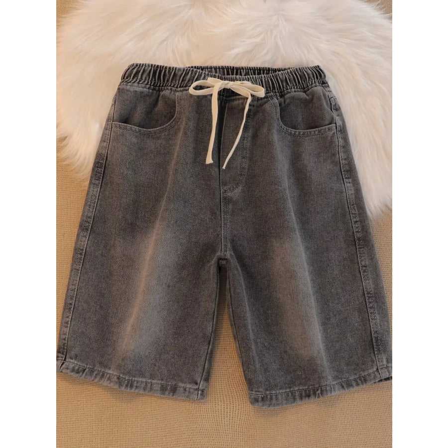 Men’s Plus Size Drawstring Denim Shorts Black / M Apparel and Accessories