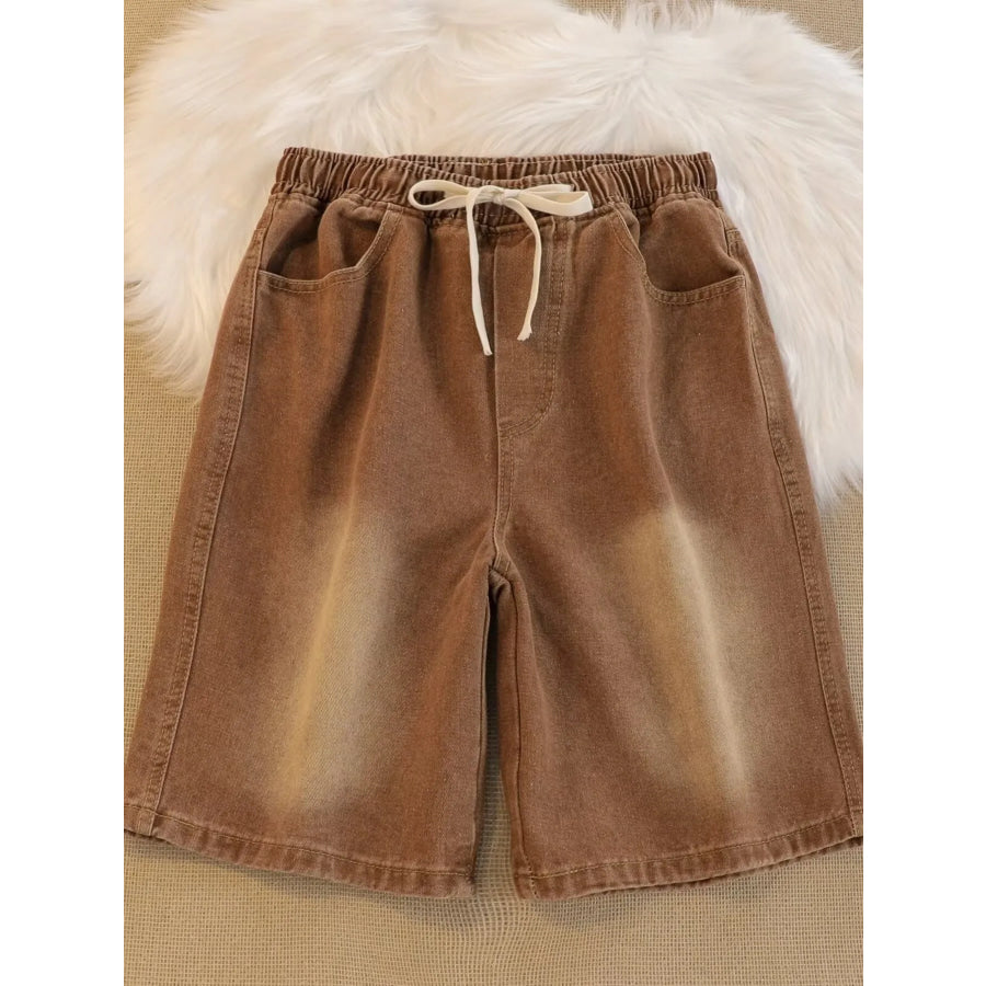 Men’s Plus Size Drawstring Denim Shorts Brown / M Apparel and Accessories