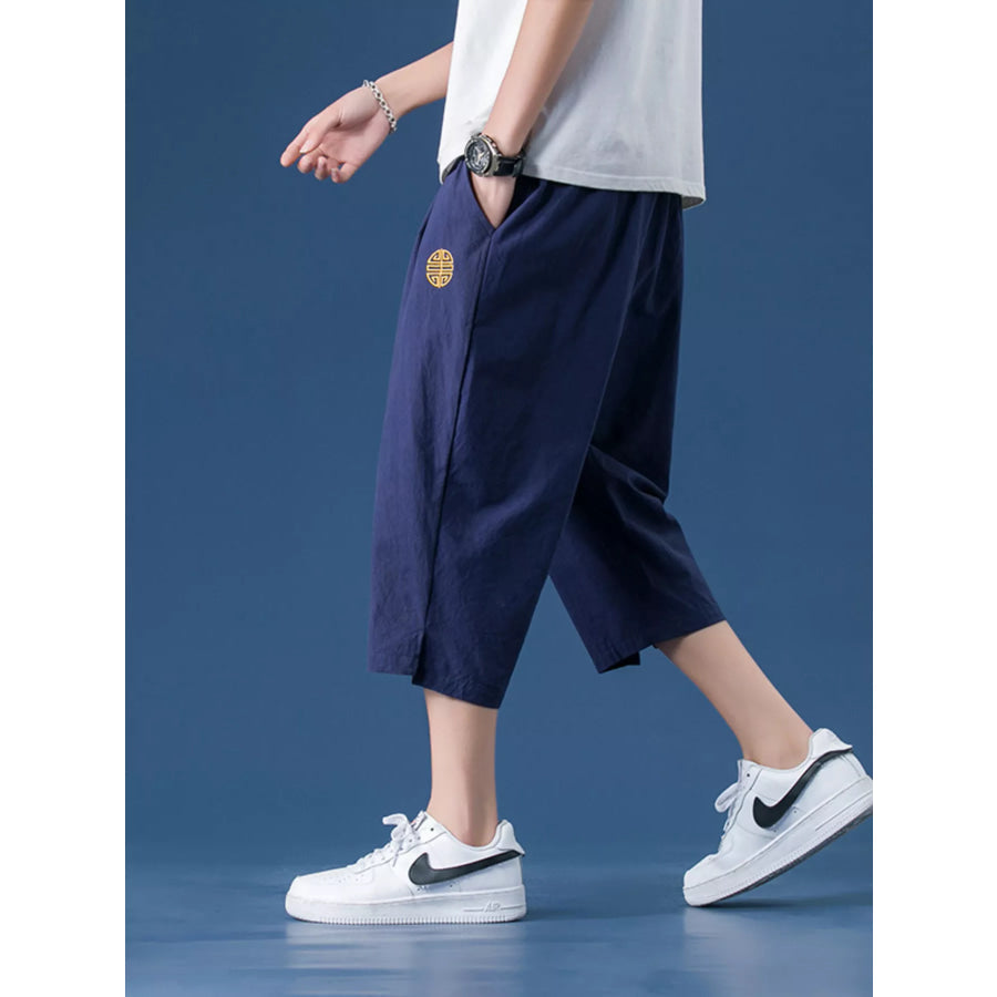 Men’s Plus Size Drawstring Embroidered Detail Capri Apparel and Accessories