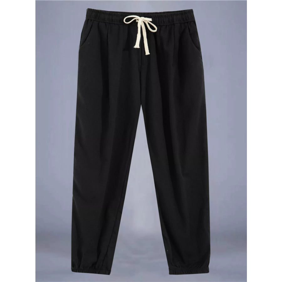 Men’s Plus Size Drawstring Loose Fit Pants Black / M Apparel and Accessories