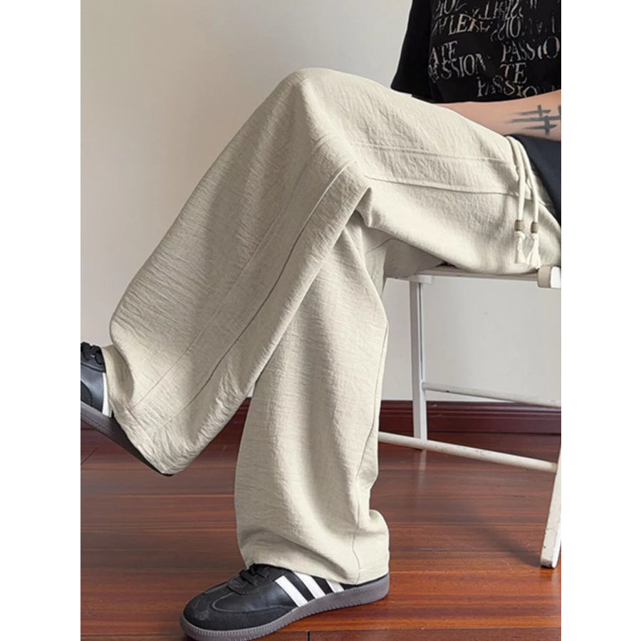 Men’s Plus Size Drawstring Loose Fit Pants Cream / M Apparel and Accessories
