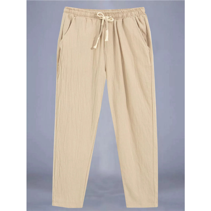 Men’s Plus Size Drawstring Loose Fit Pants Khaki / M Apparel and Accessories