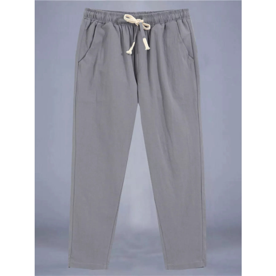 Men’s Plus Size Drawstring Loose Fit Pants Light Gray / M Apparel and Accessories